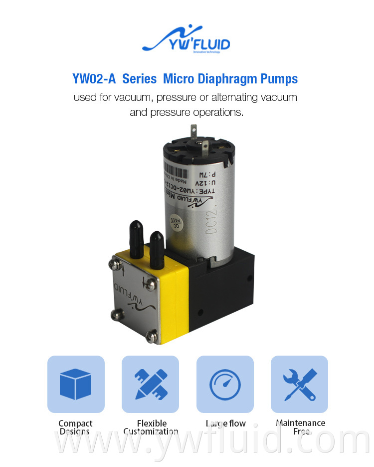 YWfluid Electric OEM mini diaphragm pump with 12v 24v dc micro motor used for coffee machine